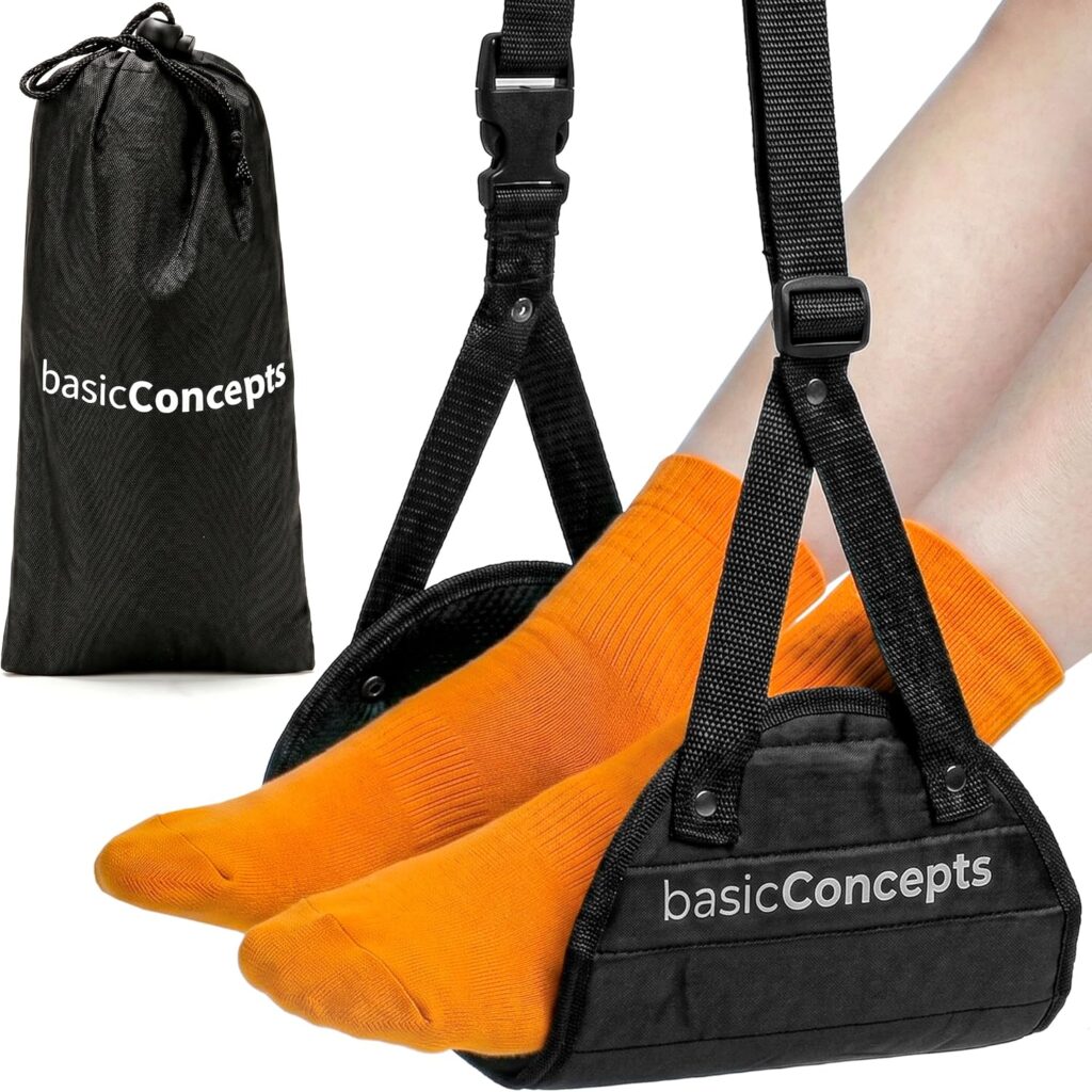BASIC CONCEPTS airplane foot hammock with adjustable strap for travel