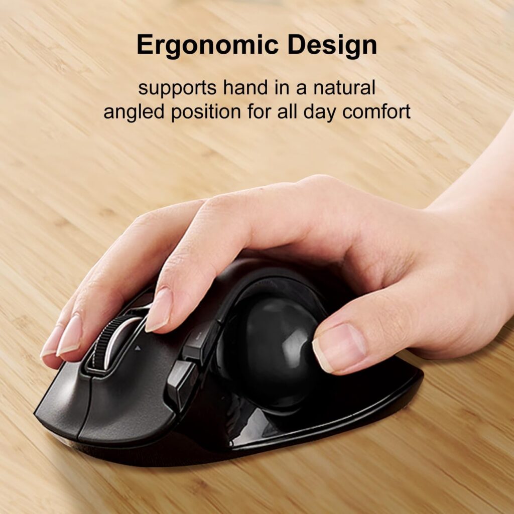 ELECOM EX-G Trackball Mouse, 2.4GHz USB Wireless, Ergonomic Design, Thumb Control, Smooth Roller Ball, Optical Tracking, 6 Programmable Buttons, Tilt Scroll, Computer Mice for Laptop