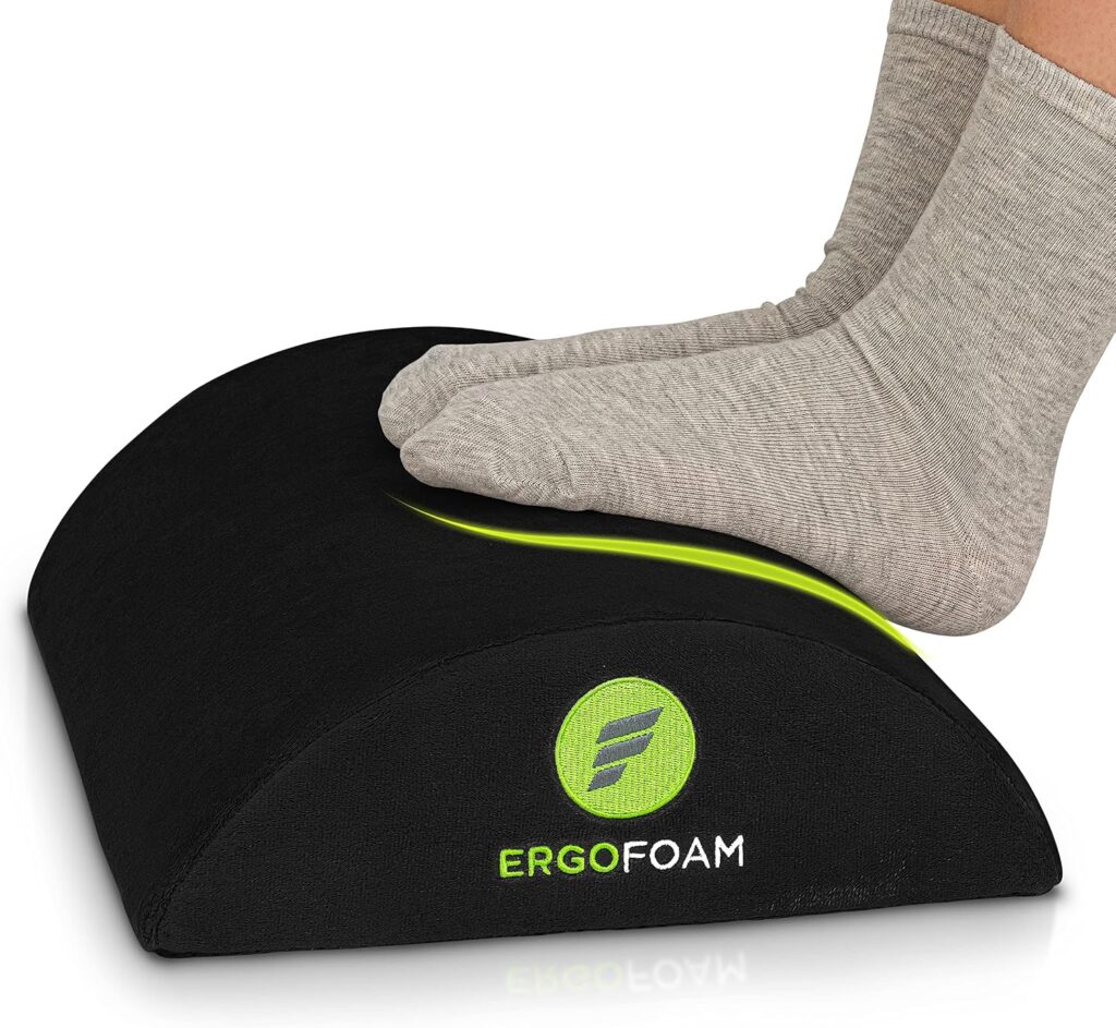 ErgoFoam velvet-covered foot rest with wide firm foam platform