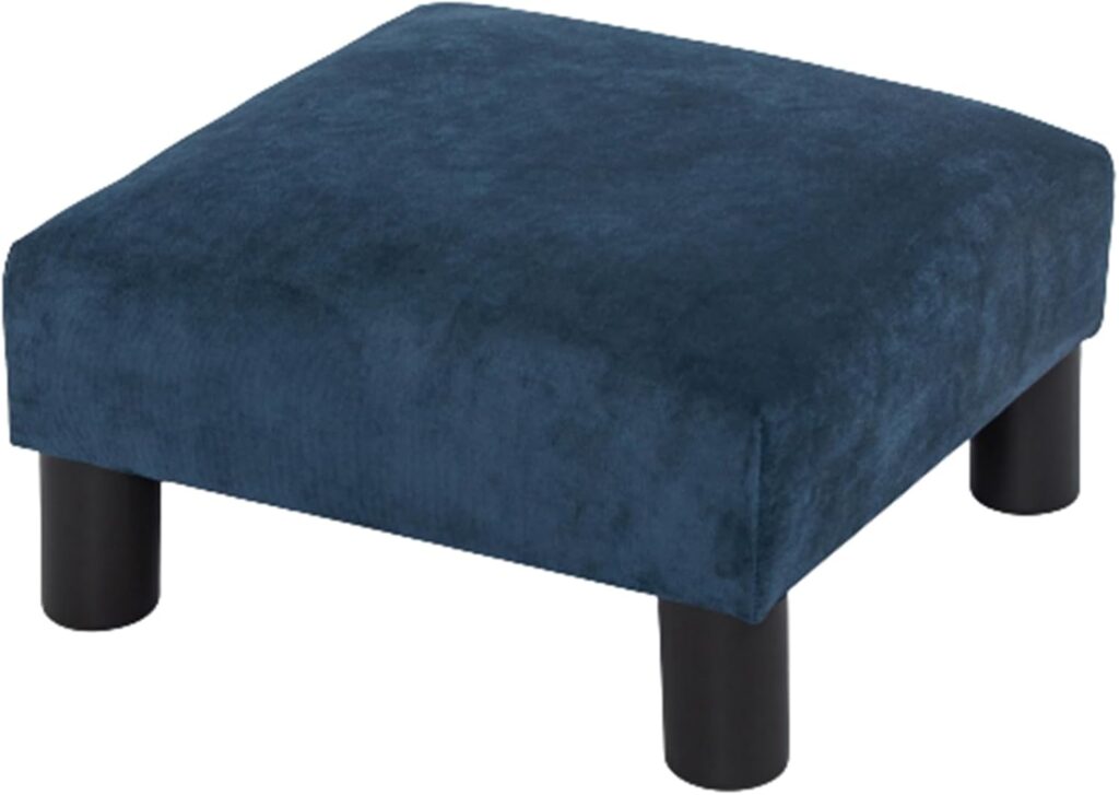 Joveco small upholstered ottoman footrest in navy blue fabric