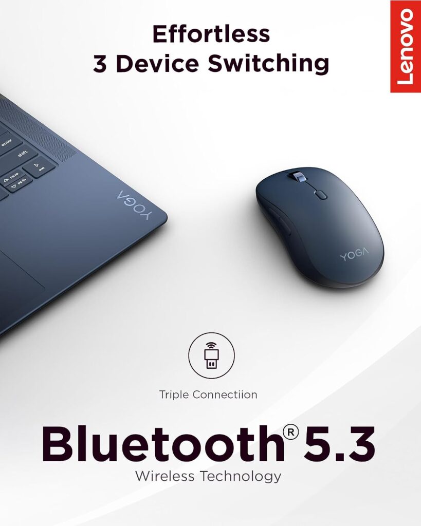 Lenovo Yoga Bluetooth Silent Mouse, 3 Level DPI Adjustment, 36 Month Battery Life, Bluetooth 5.3