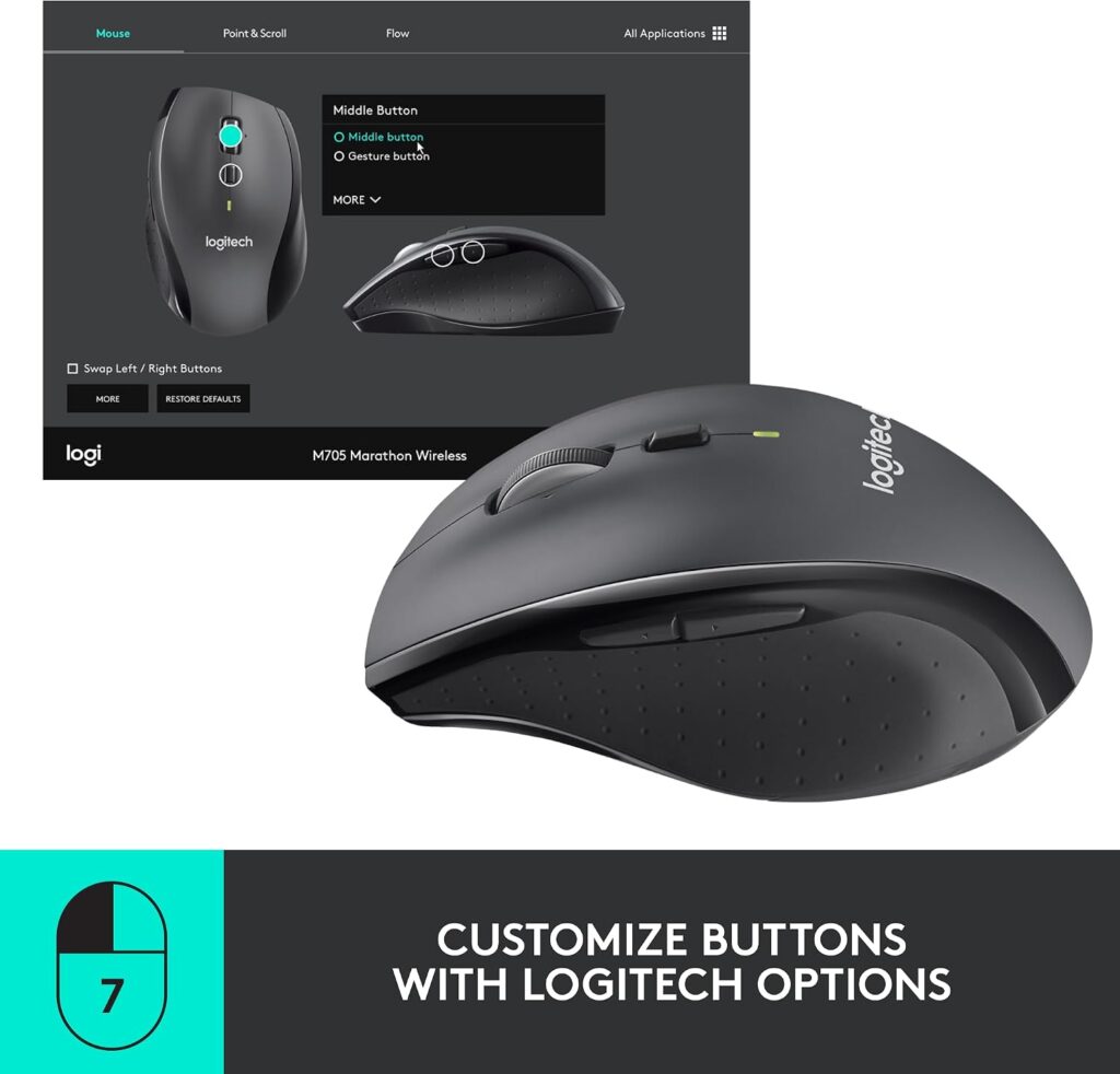 Logitech M705 Maarathon Full Size 2.4 GHz Wireless mouse Black
