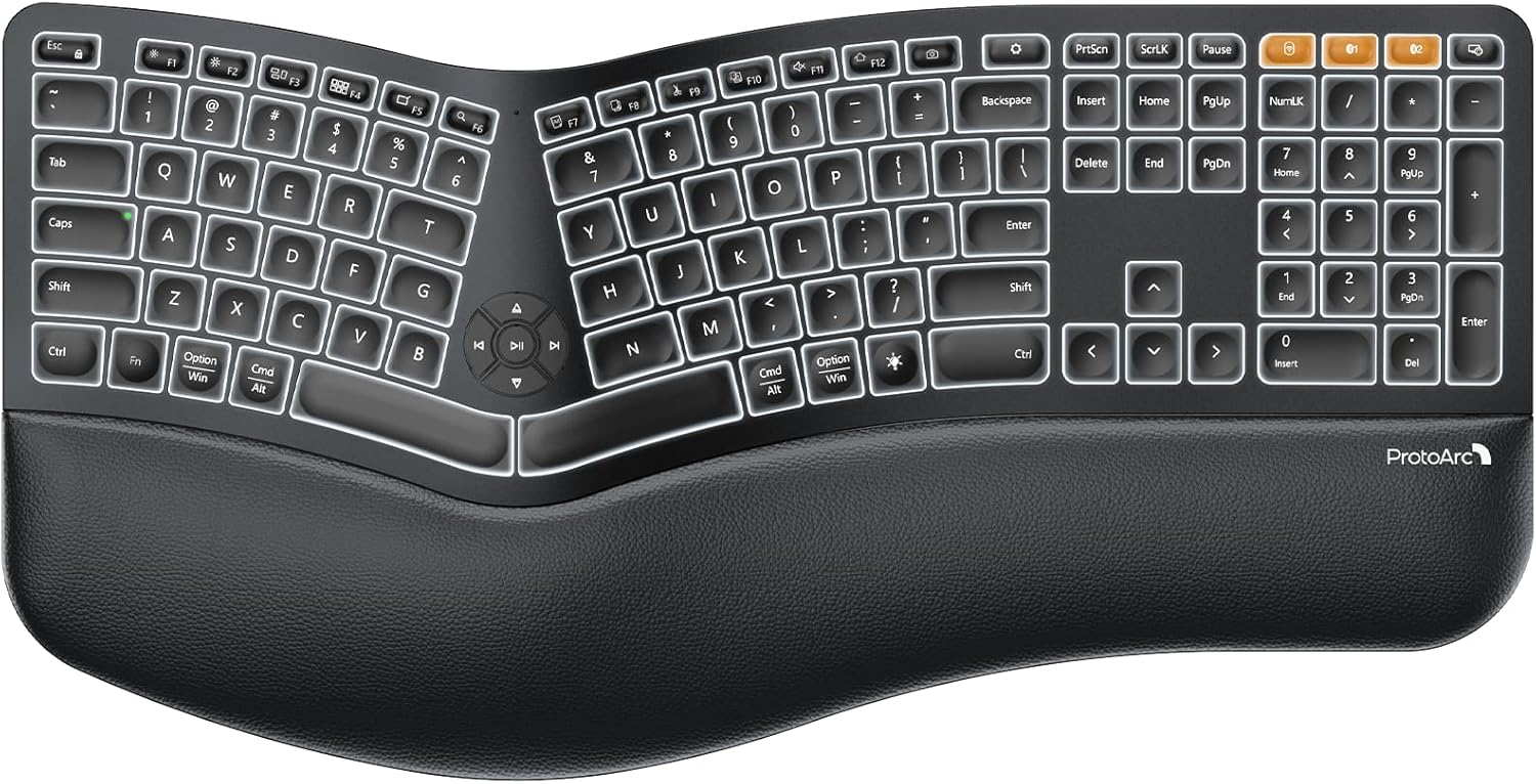 ProtoArc EK01 Plus Backlit Bluetooth Ergonomic Keyboard