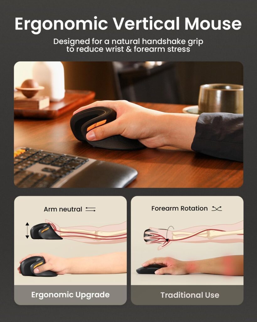 ProtoArc EM11 NL Wireless Ergonomic Vertical Mouse, Rechargeable, Black
