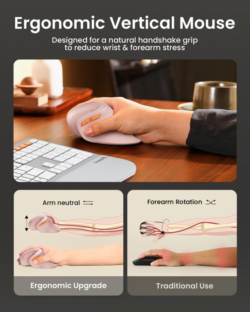 ProtoArc Ergonomic Mouse, EM11 NL Bluetooth Rechargeable Wireless Vertical Mouse