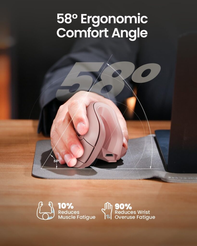 ProtoArc Ergonomic Mouse, EM11 NL Bluetooth Rechargeable Wireless Vertical Mouse,
