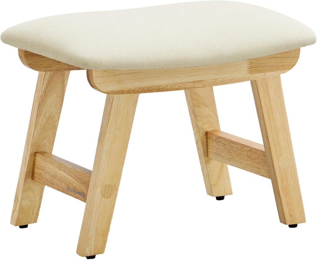 SONGMICS padded footstool ottoman with wooden frame legs