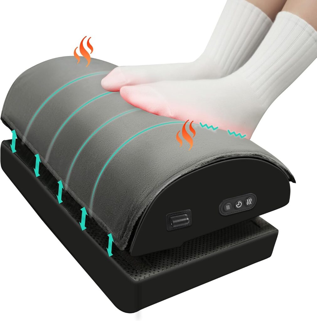 Snailax heated footrest with sherpa-lined cover under a desk