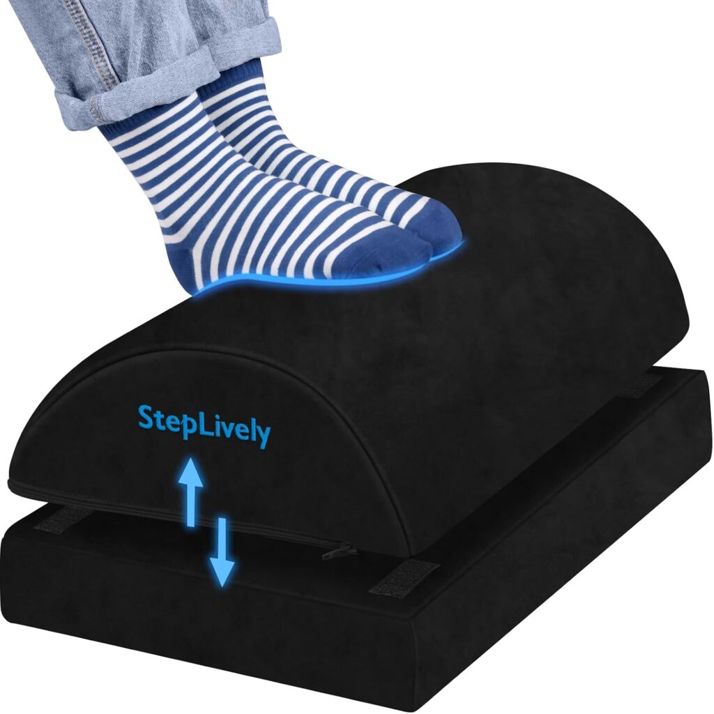 StepLively foam footrest with washable velvet cover, black, two height option