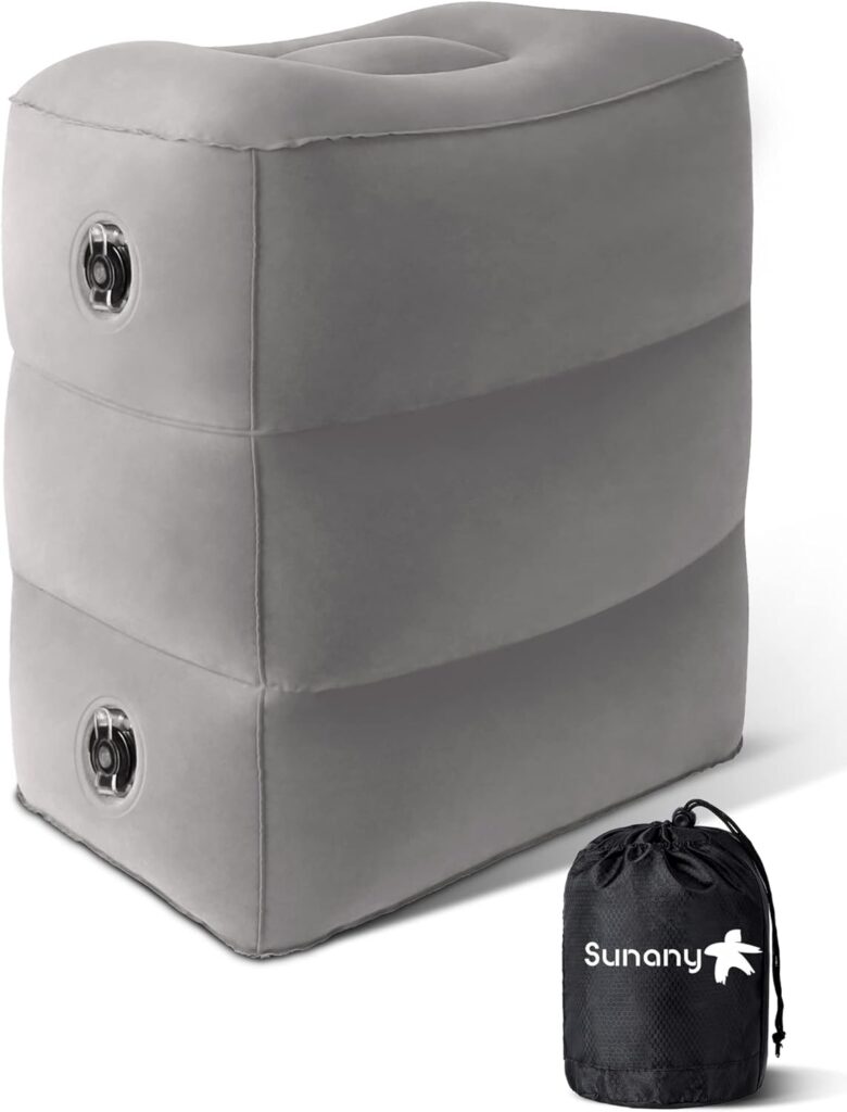 Sunany inflatable foot rest pillow for airplane and office travel