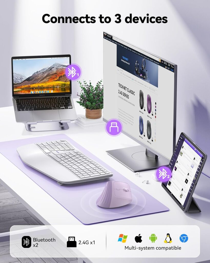 TECKNET Vertical Ergonomic Wireless Bluetooth Mouse, Silent Rechargeable Bluetooth mouse