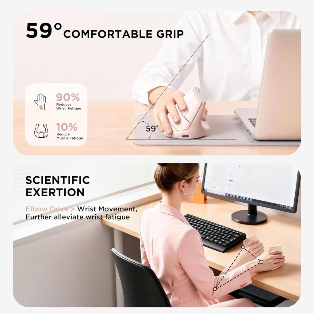 Uineer Vertical Ergonomic mouse, Wireless Bluetooth mouse