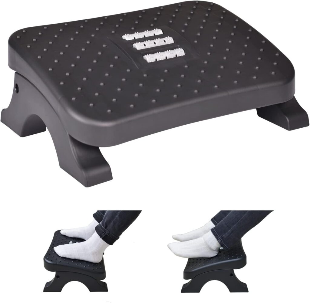 Scalebeard footrest with massage rollers for under desk, black, home office