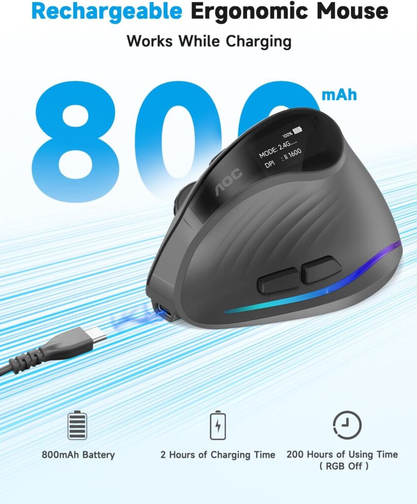 AOC Ergonomic Mouse 2.4GHz Wireless Bluetooth Vertical Mouse