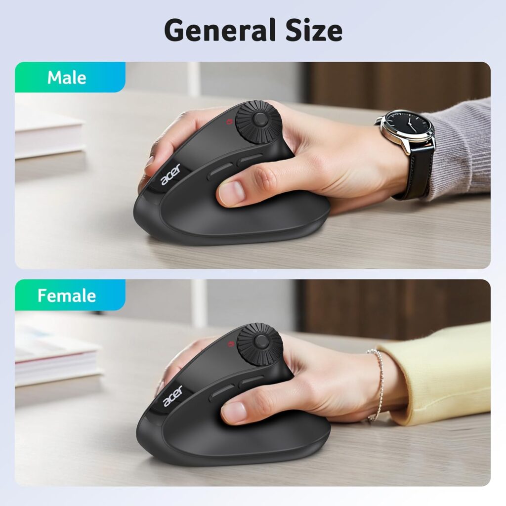 Acer Ergonomic Mouse Wireless with Side Scroll, Bluetooth Mouse for Laptop