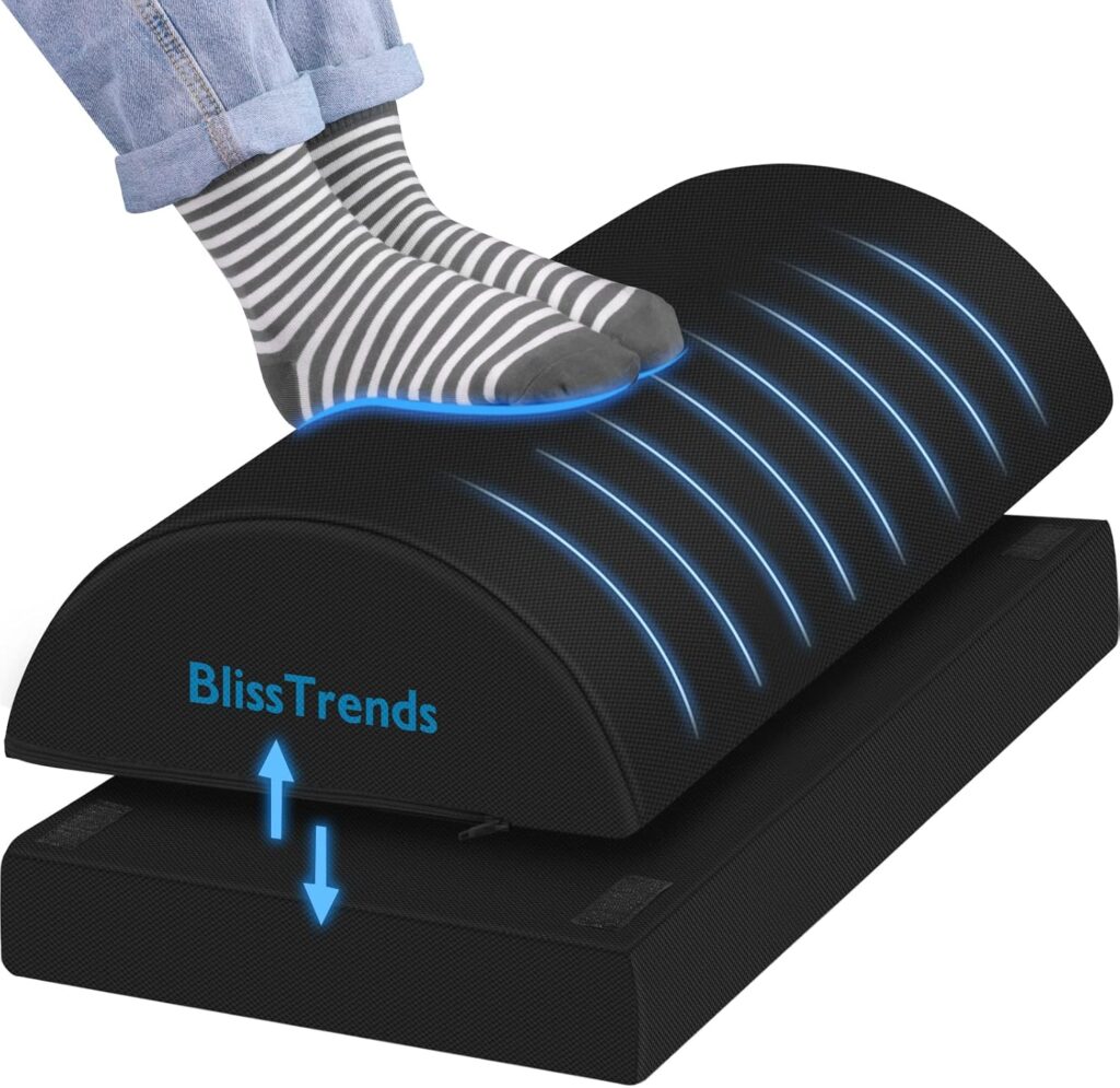 BlissTrends foam footrest with washable cover in a home office setting