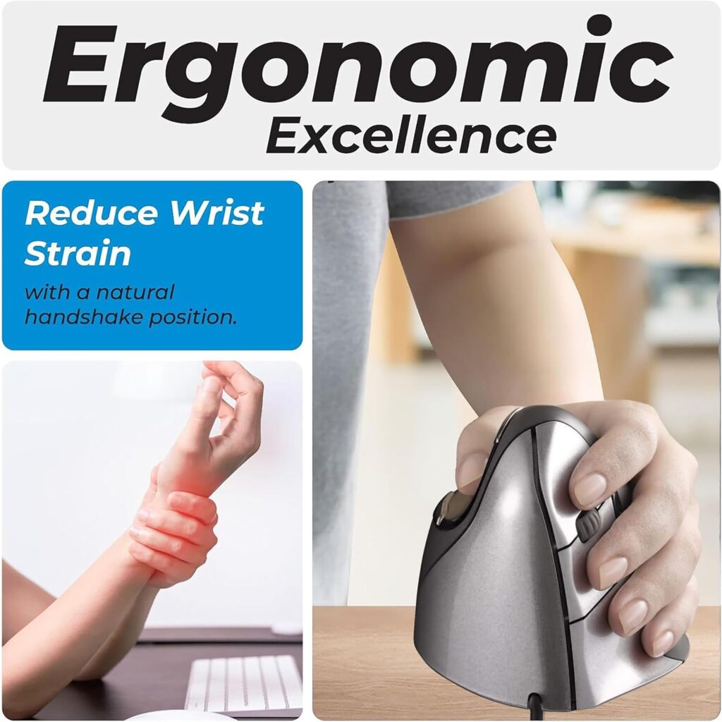 Evoluent – Inventor of The Vertical Mouse – VM4L Ergonomic Vertical Mouse Left Hand Wired USB