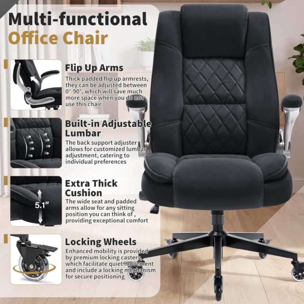  Fabric High Back Office Chair with Lockable Casters