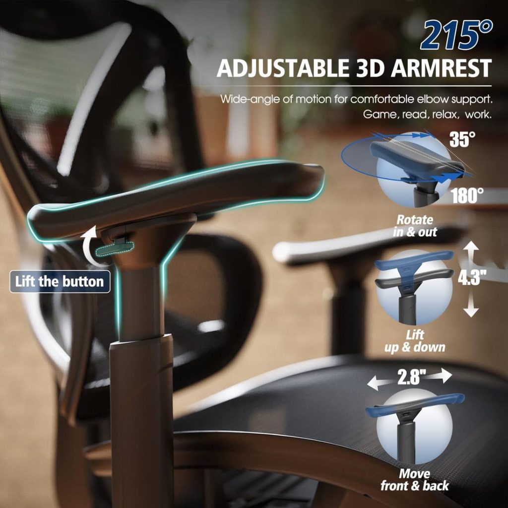 GABRYLLY Big and Tall Mesh Office Chair (215° Armrest)