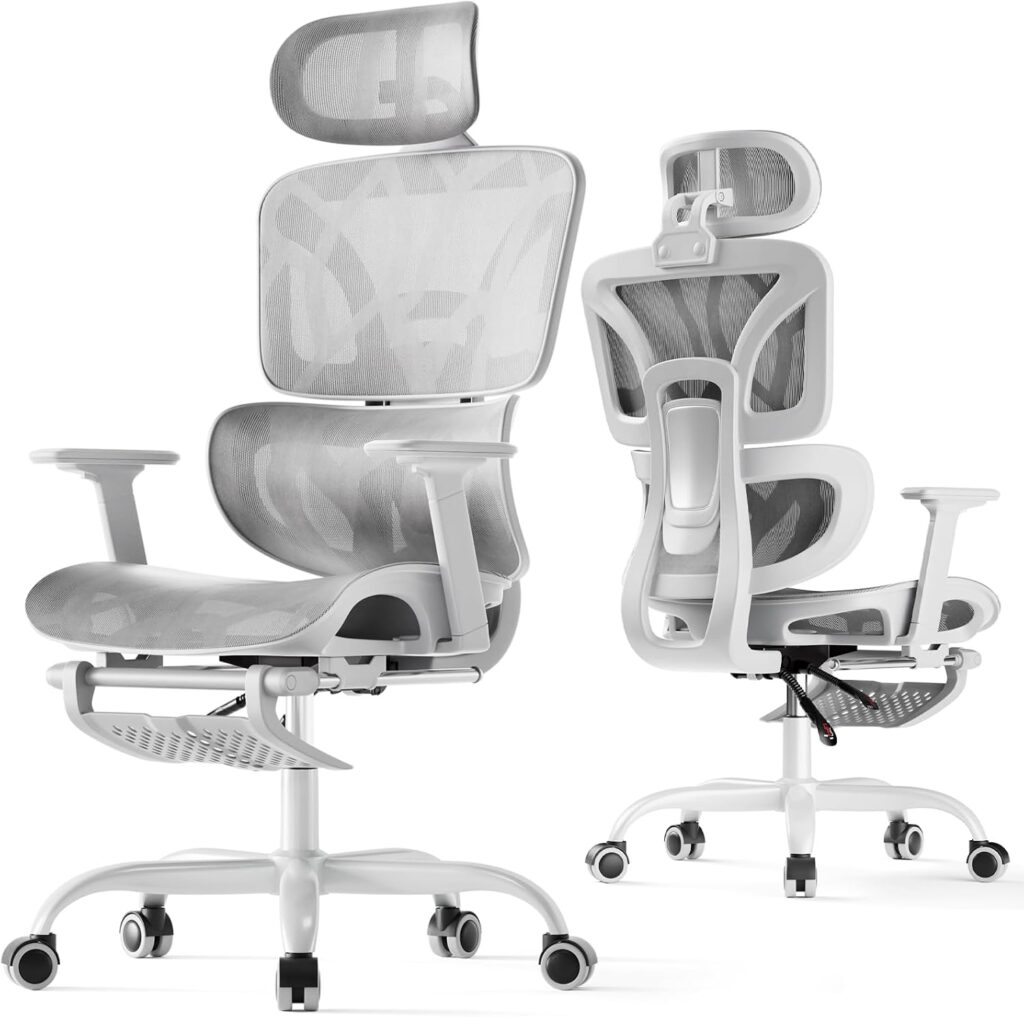 HLDIRECT Ergonomic Mesh Office Chair with Footrest (Grey)