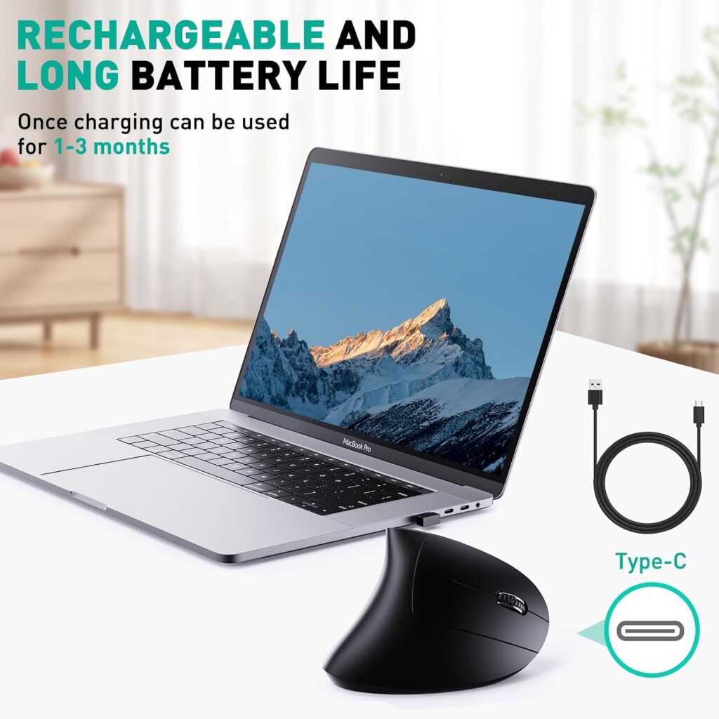 JYKEYMOUT Bluetooth and 2.4G (2-in-1) Rechargeable Wireless Mouse, Ergonomic Vertical Design