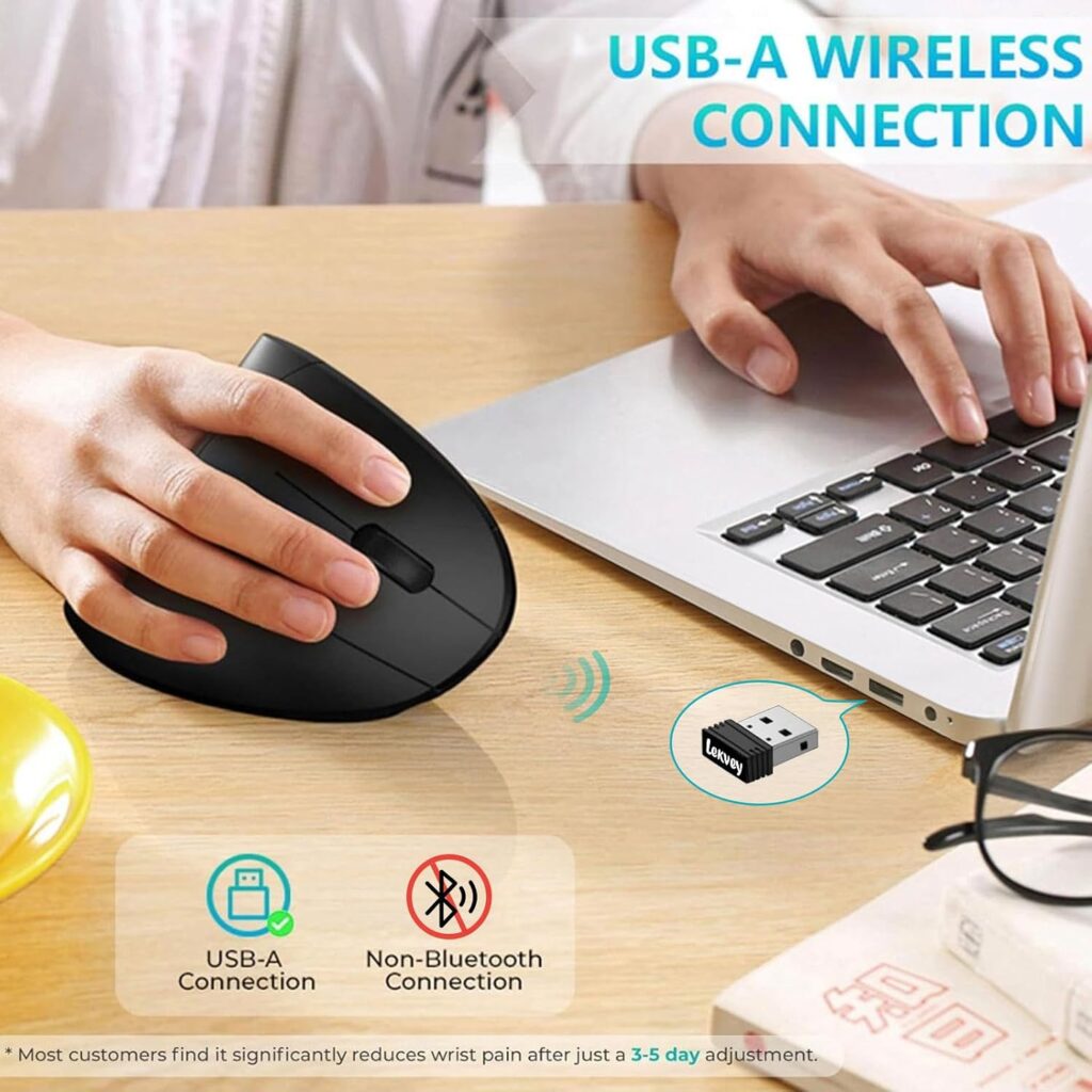 Lekvey Ergonomic Mouse, Rechargeable Vertical Wireless Mouse, Comfort Grip