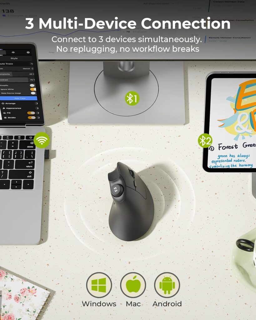 Seenda MOU-302 Wireless Bluetooth Ergonomic Vertical Mouse with Volume Knob