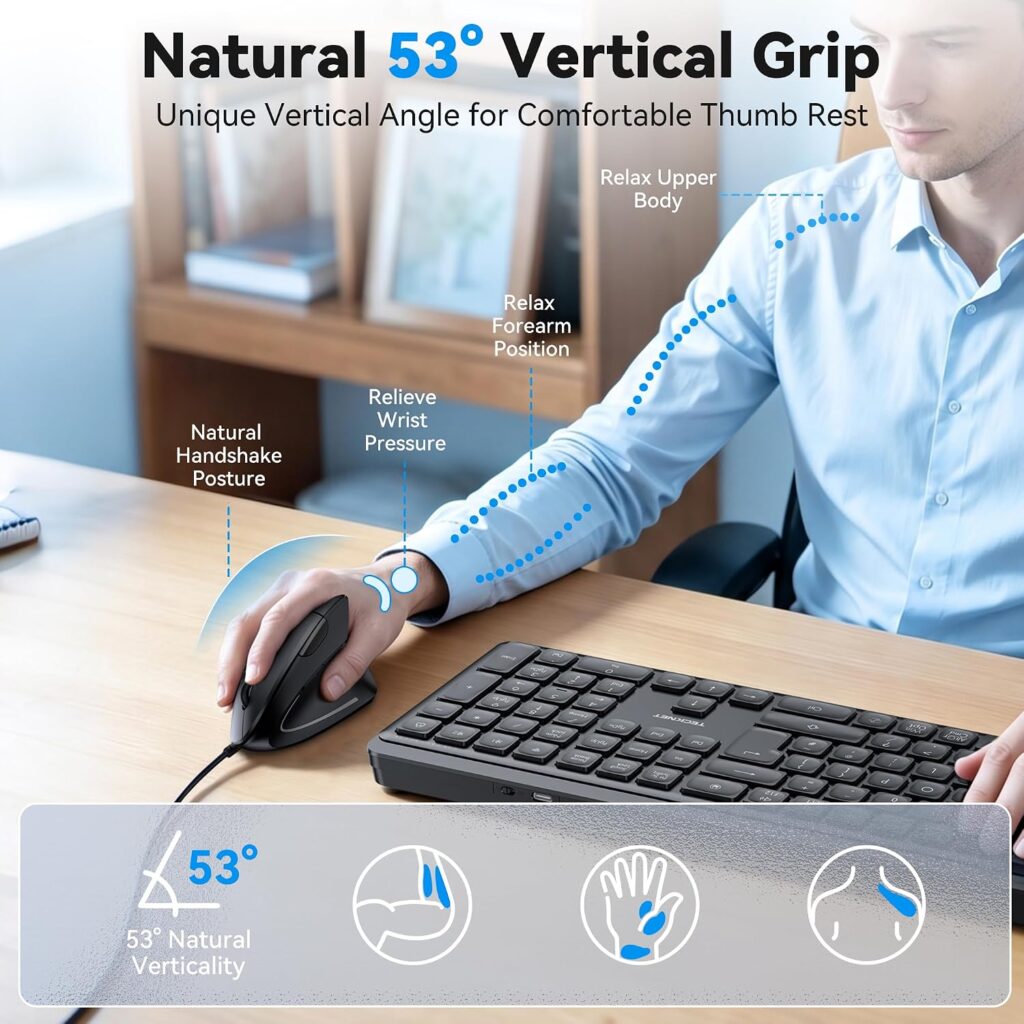 TECKNET Wired Mouse, Comfortable Ergonomic Mouse