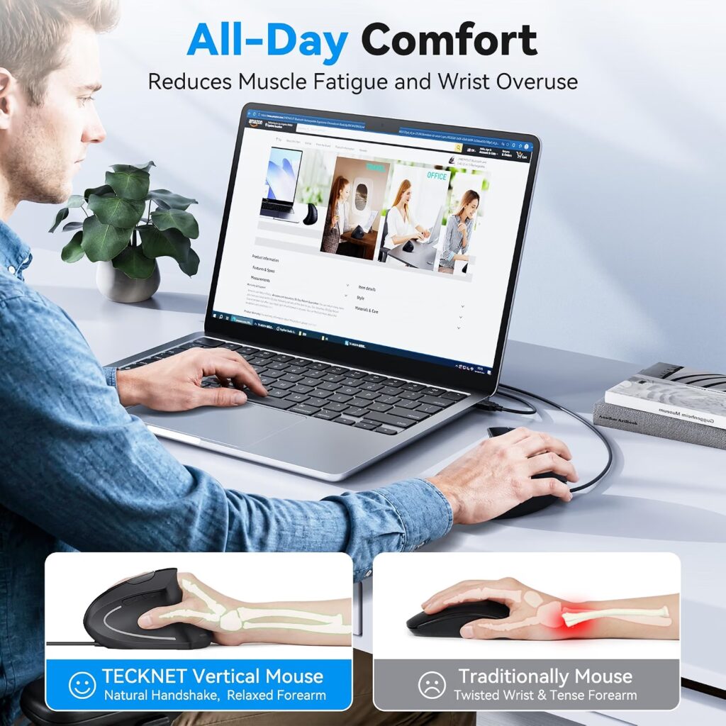 TICKNET Wired Mouse, Comfortable Ergonomic Mouse With 6400