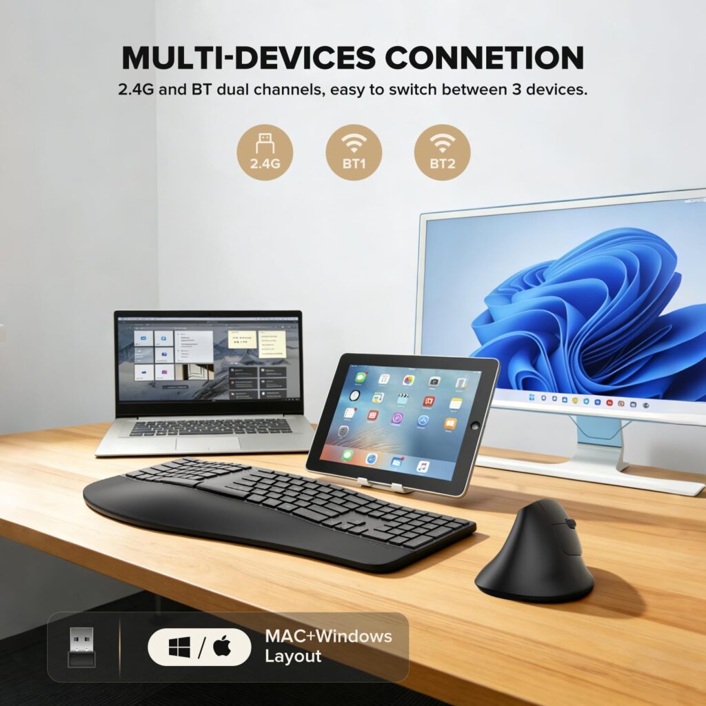 DELUX Ergonomic Wireless Keyboard