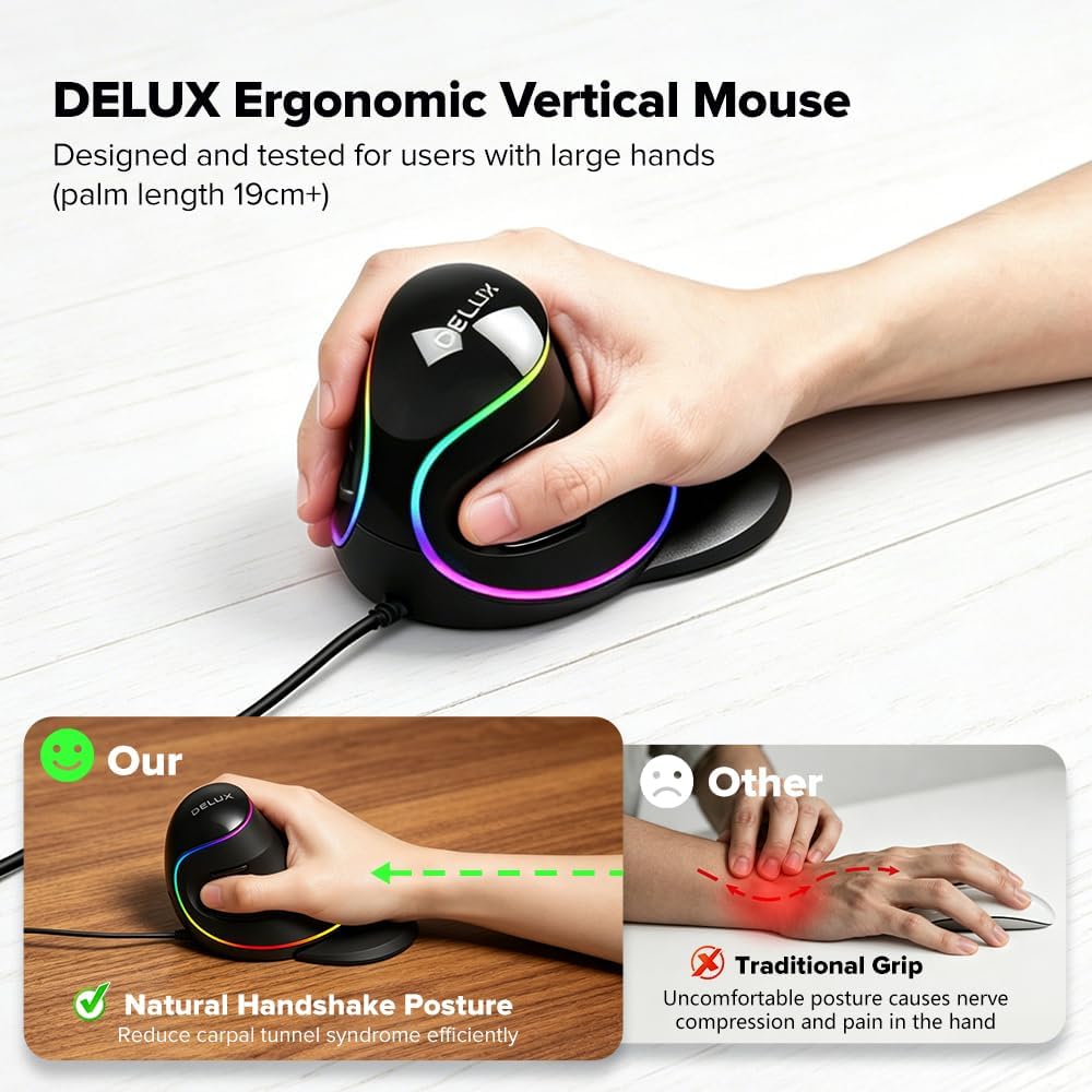 DELUX Wired Ergonomic Vertical Mouse