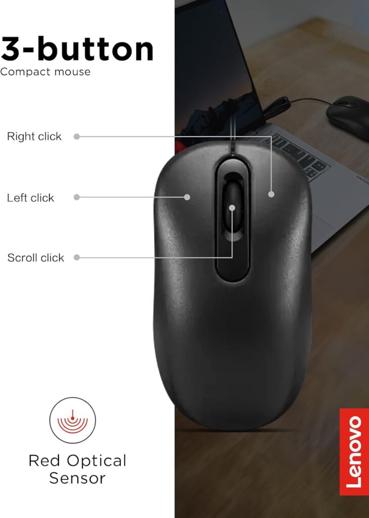 Lenovo 100 Wired USB Computer Mouse