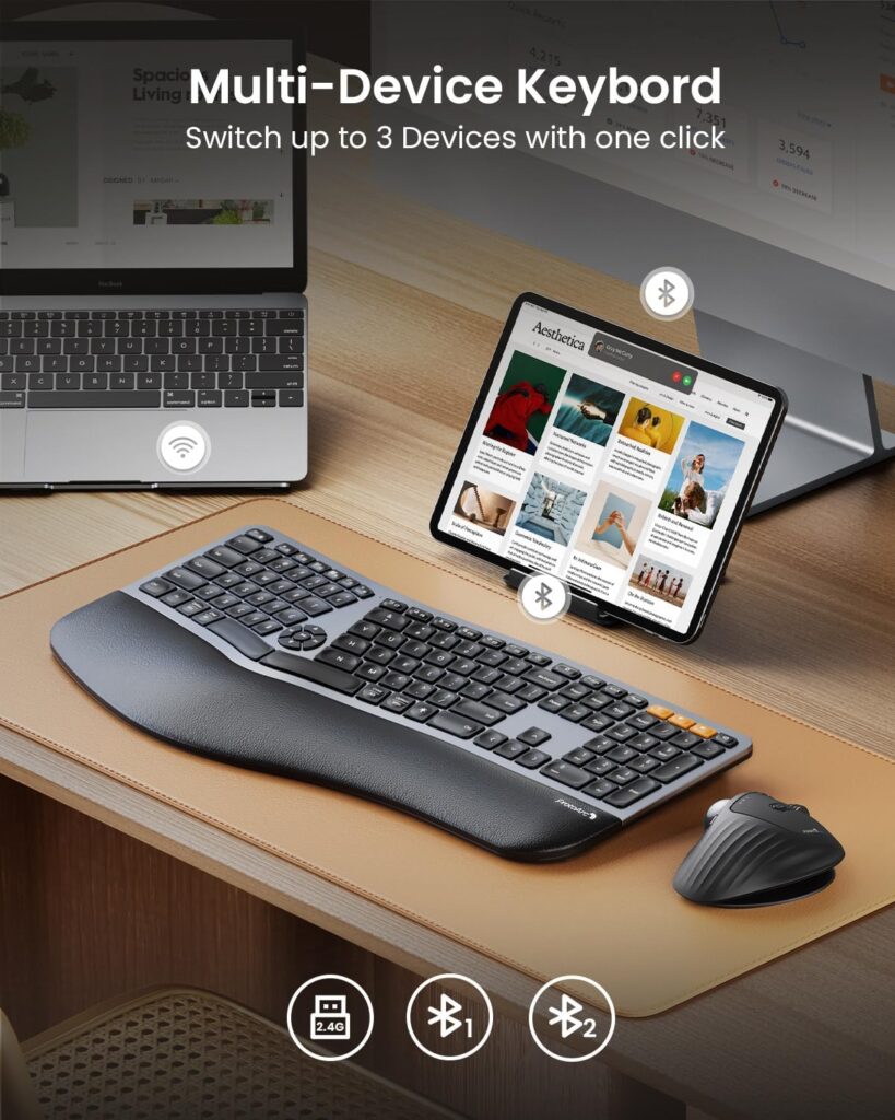 ProtoArc EK01 Plus Backlit Bluetooth Ergonomic Keyboard