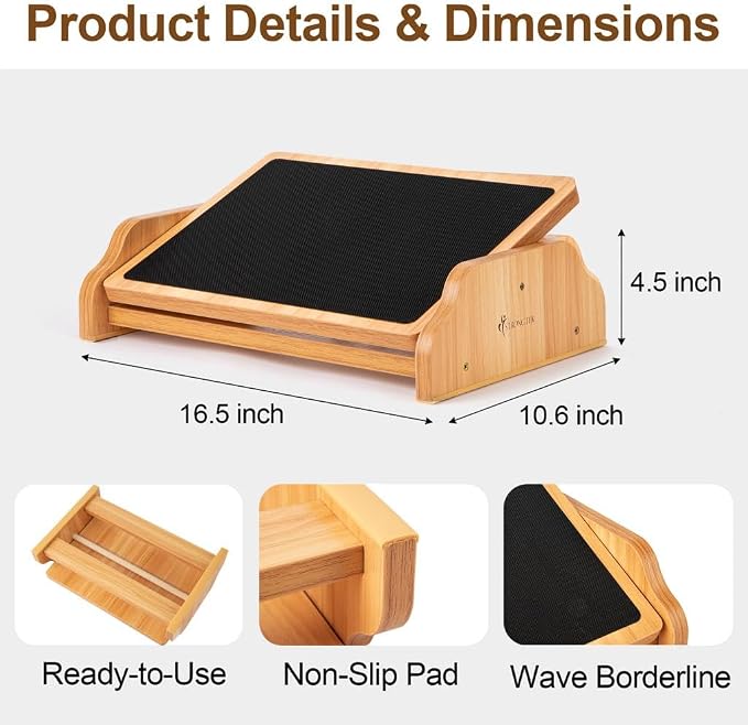 StrongTek Under Desk Adjustable Foot Rest, Wooden Rocking Footrest