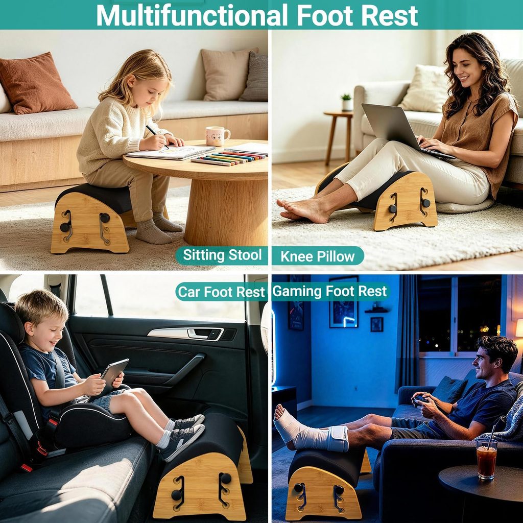 YEASHEIN 8-Position Bamboo Foot Rest: Best for Angle Flexibility